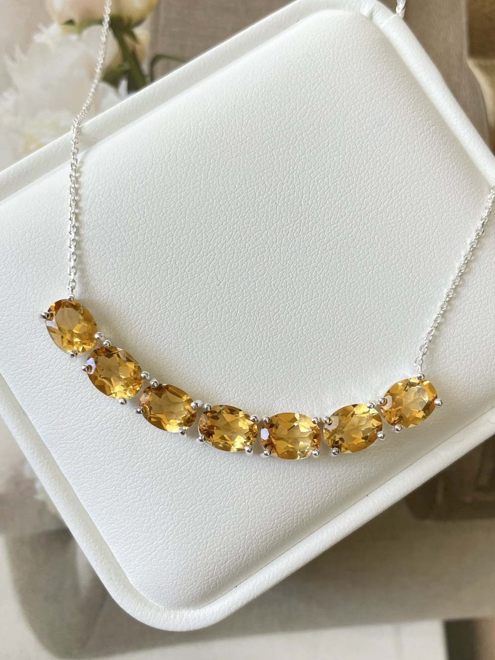 Natural AAA+ Citrine Necklace in 925 Sterling Silver, November Birthstone! Gift